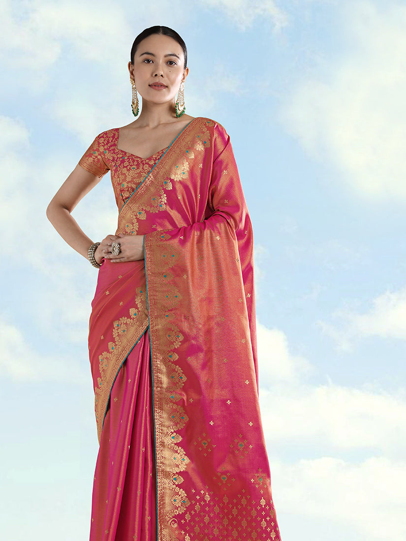 Red Paisley Zari Woven Banarasi Tissue Silk Saree for Weddings