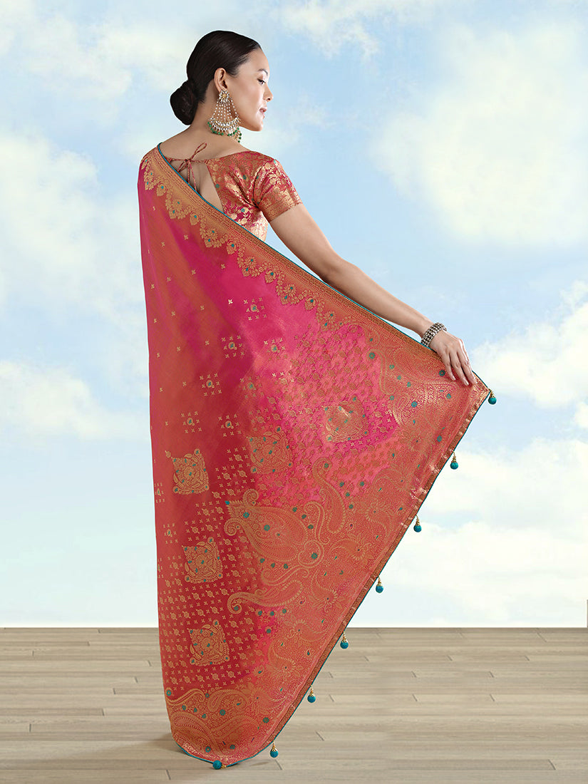 Red Paisley Zari Woven Banarasi Tissue Silk Saree for Weddings