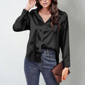 Women’s Satin Lapel Button-Down Blouse Long Sleeve Shirt