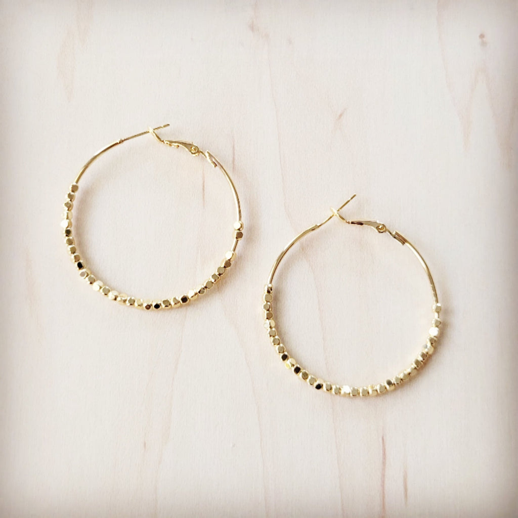 Gold Beaded Texture Hoop Earrings Modern Dainty Jewelry
