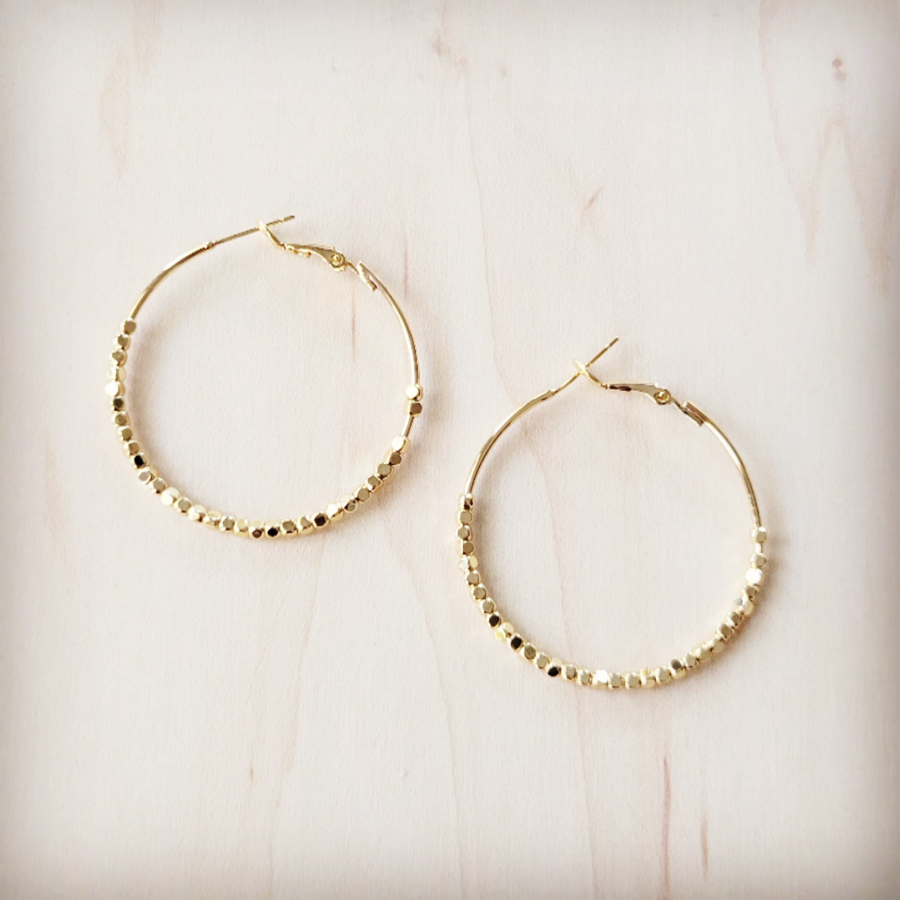 Gold Beaded Texture Hoop Earrings Modern Dainty Jewelry