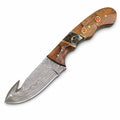 Hand-Forged Damascus Steel Gut Hook Hunting Knife – Oak, Honeycomb Mosaic & Walnut Handle TKT-8