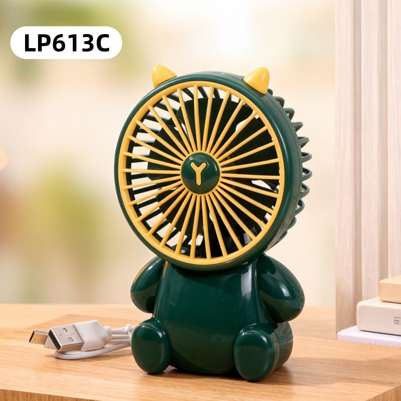 Cute Cartoon Bear Mini Desktop Fan - USB Rechargeable Handheld Fan