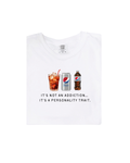 A Diet Pepsi branded graphic t-shirt with the text 'It's Not An Addiction, It's A Personality Trait' in a casual, everyday style.