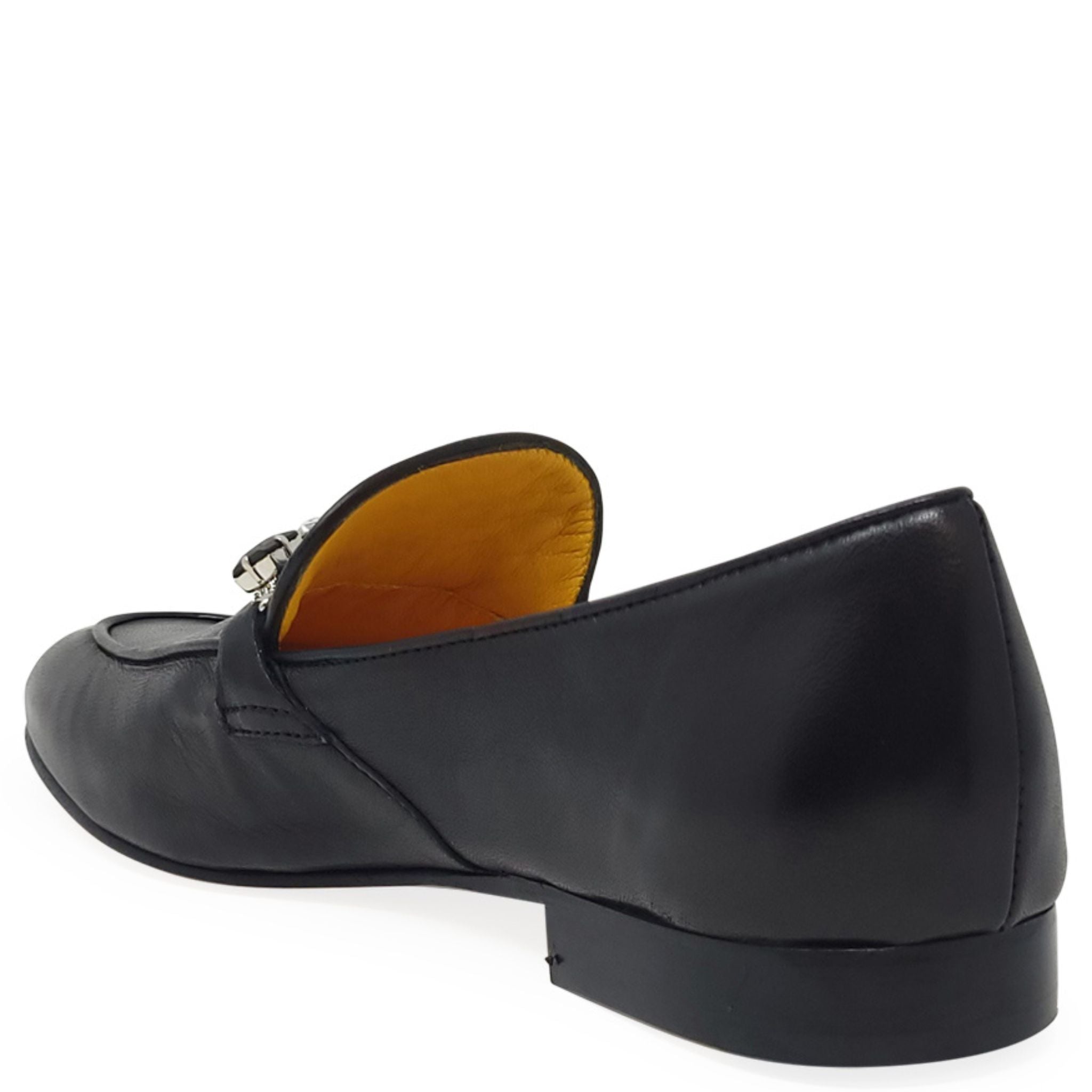 Black Leather Jeweled Loafer