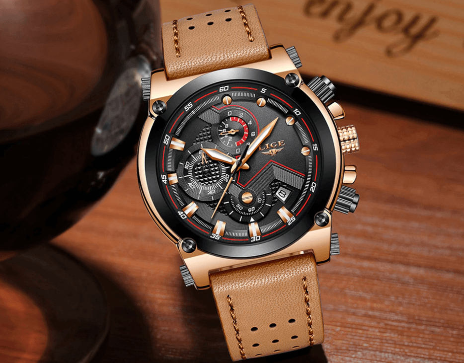 Modern Waterproof Quartz Watch with Genuine Leather Strap
