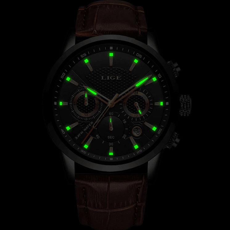 Men's Waterproof Chronograph Sport Watch with Leather Strap