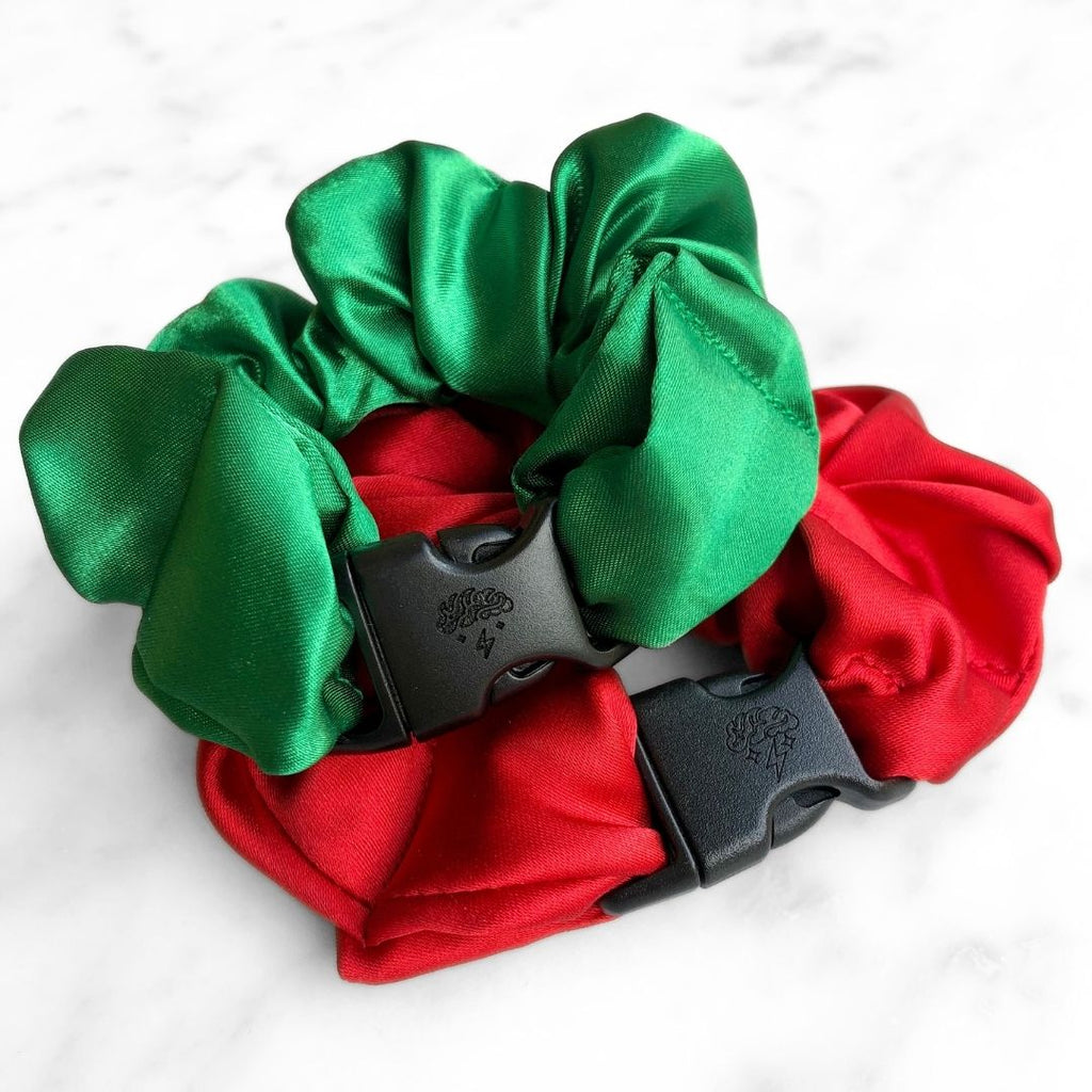 2-Pack Jolly Holiday Satin Hair Scrunchies - Red and Green