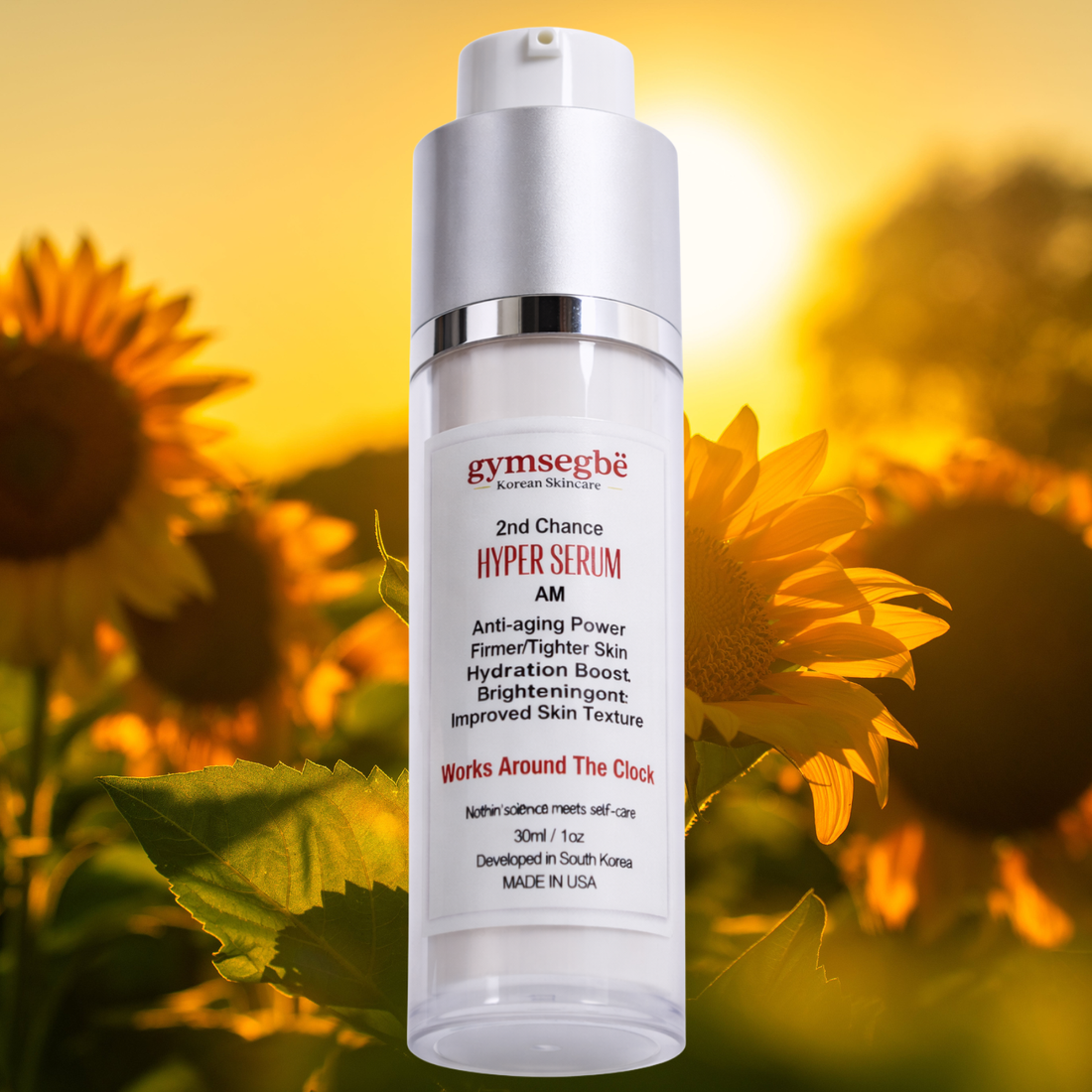Second Chance Hyper Serum AM bottle in white and silver minimalist packaging.