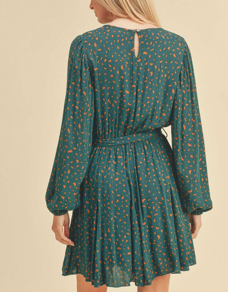 Bristol Teal Long Sleeve Mini Dress - Abstract Pattern A-Line