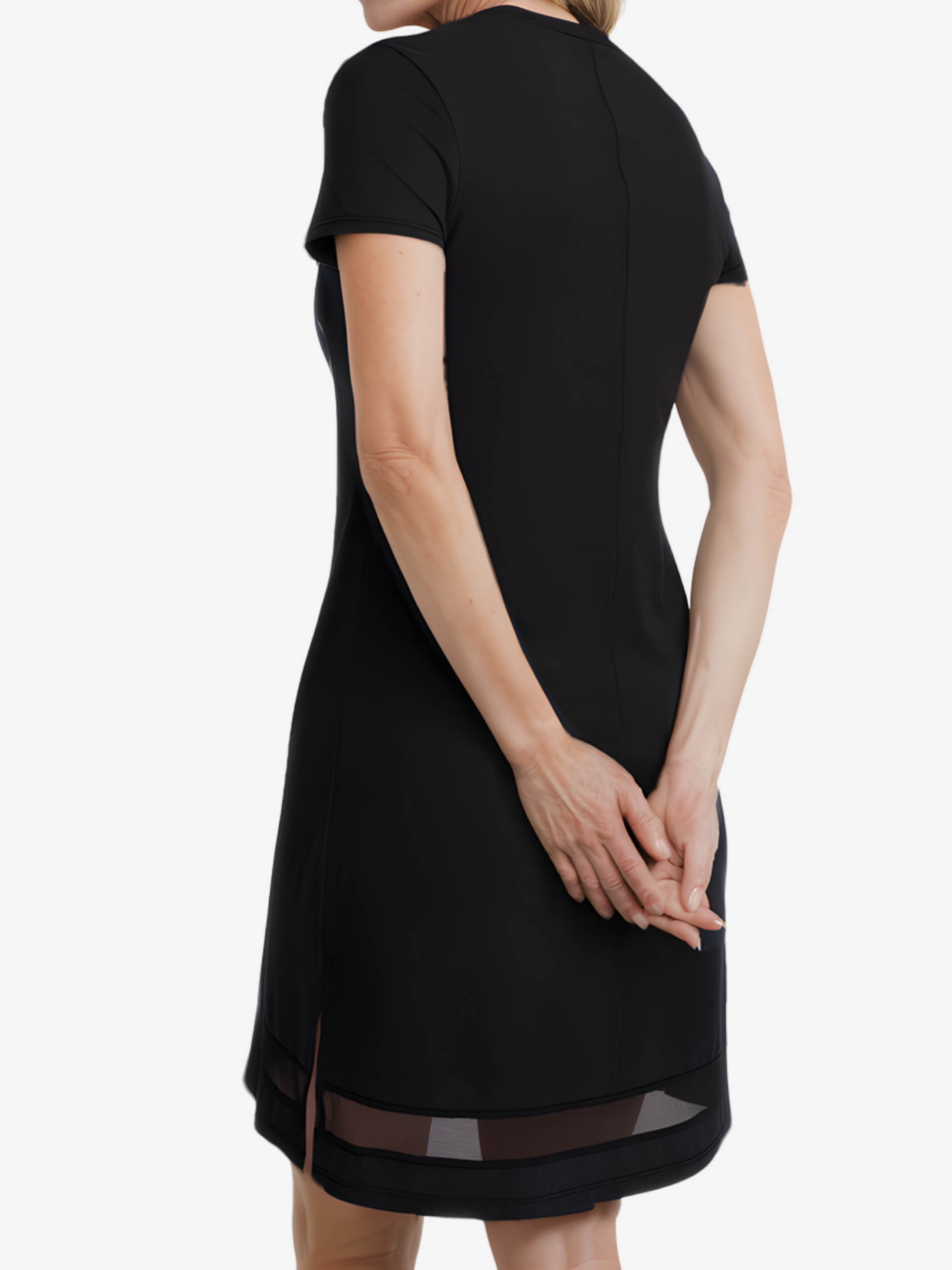 Gabriela Short Sleeve Nightgown with Mesh Hem in Light Blue - Image 12