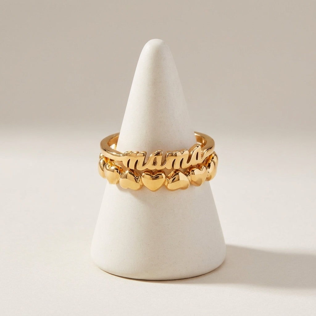 Mama Ring Set of 2 in Gold-Plated Adjustable Modern Style