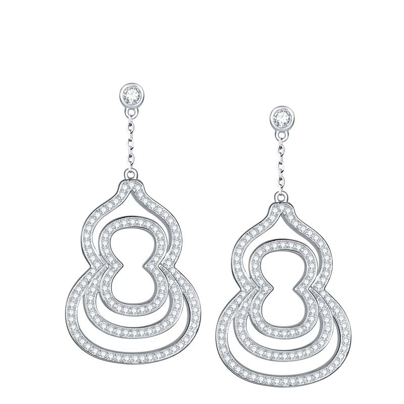 Layered hollow teardrop moissanite dangle earrings made from platinum plated S925 silver.