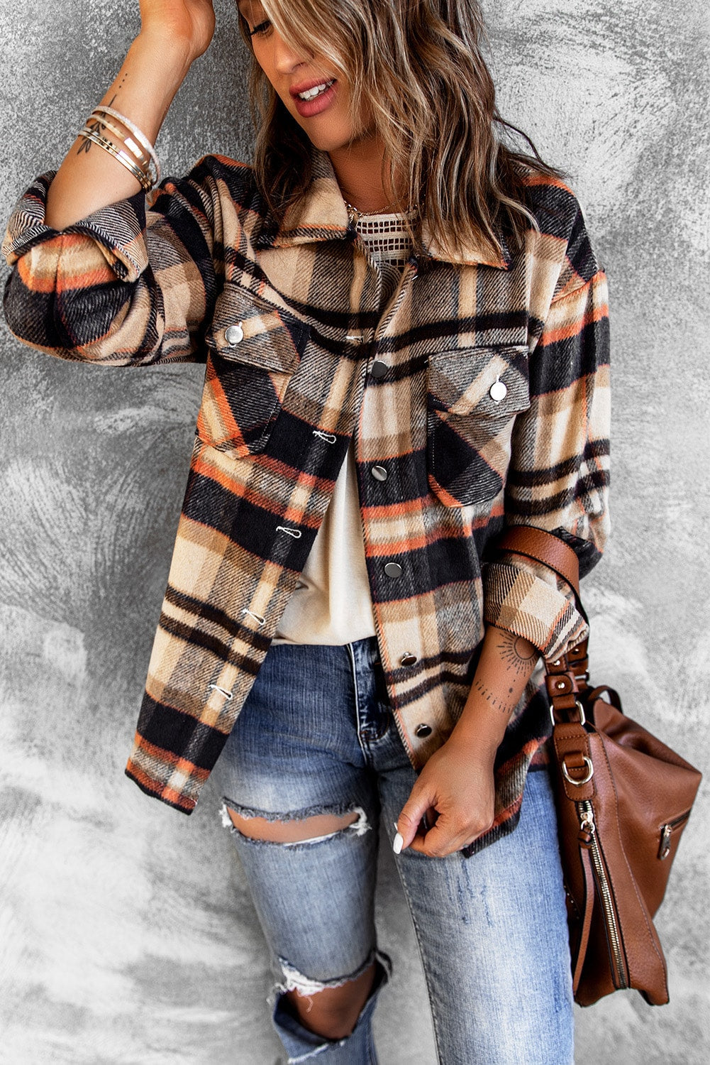Brown Plaid Flannel Shacket | Button-Up Long Sleeve