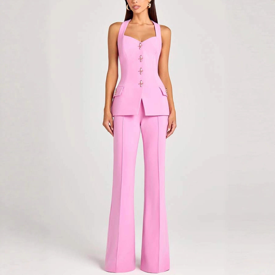 Women's Fitted Sleeveless Blazer Vest with Metallic Button Detail - Image 2
