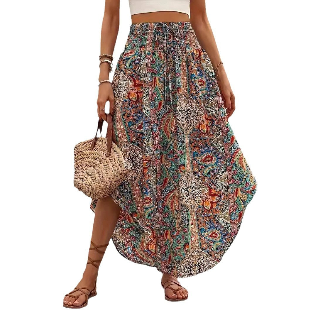Floral Print A-Line Casual Skirt, Botanical Patterned Midi Skirt