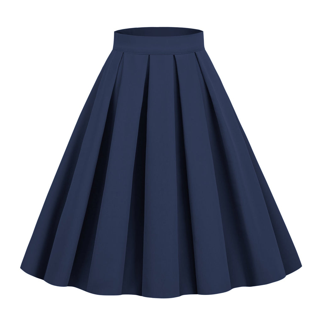 Vintage Style Solid Color A-Line Umbrella Swing Midi Skirt