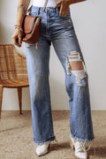Distressed Straight Leg Jeans with Pockets | Vintage Style