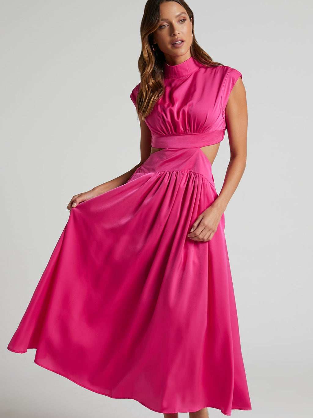 Modern Cutout Mock Neck Sleeveless Ruched Mini Dress