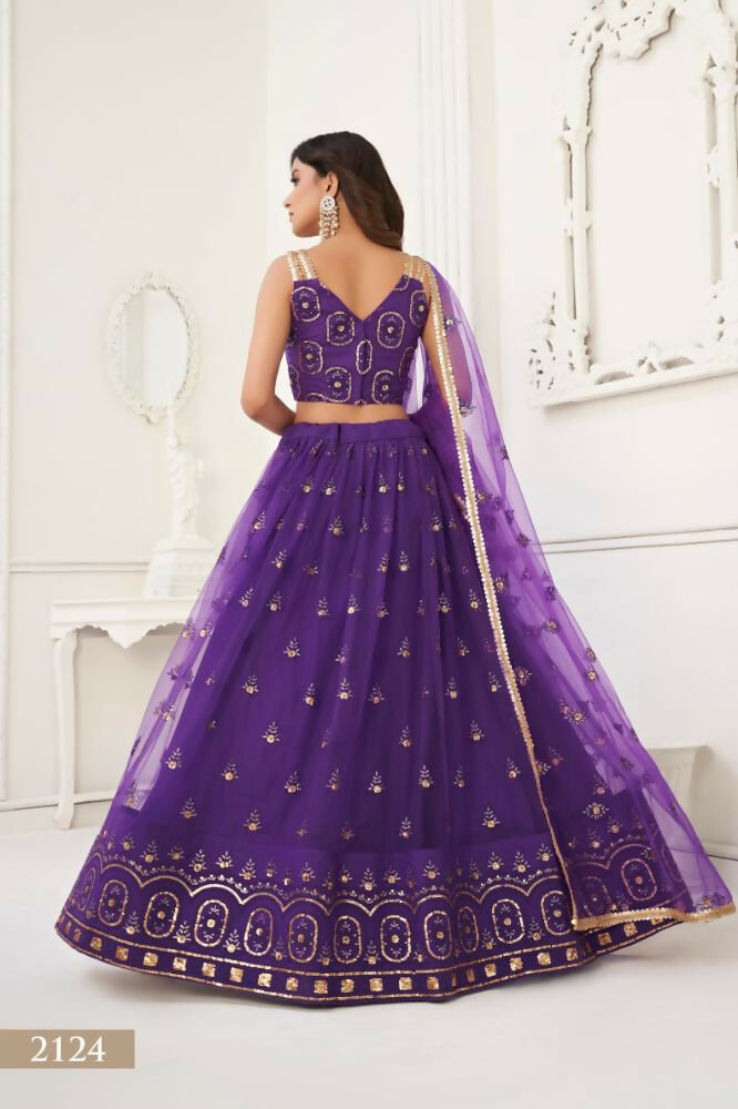 Purple Butterfly Net Lehenga Choli With Thread & Sequence Work