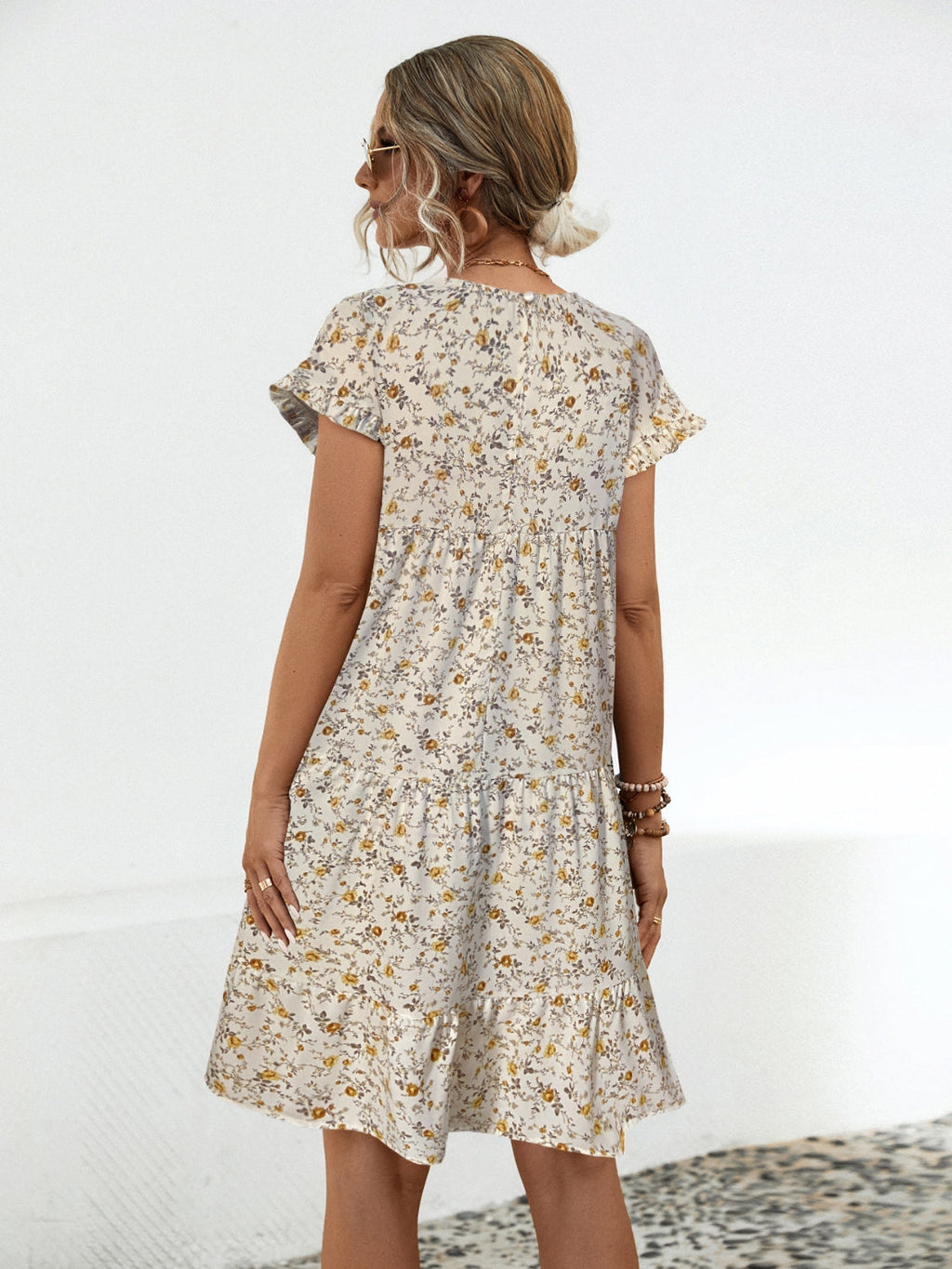 Floral Tiered Short Sleeve Dress