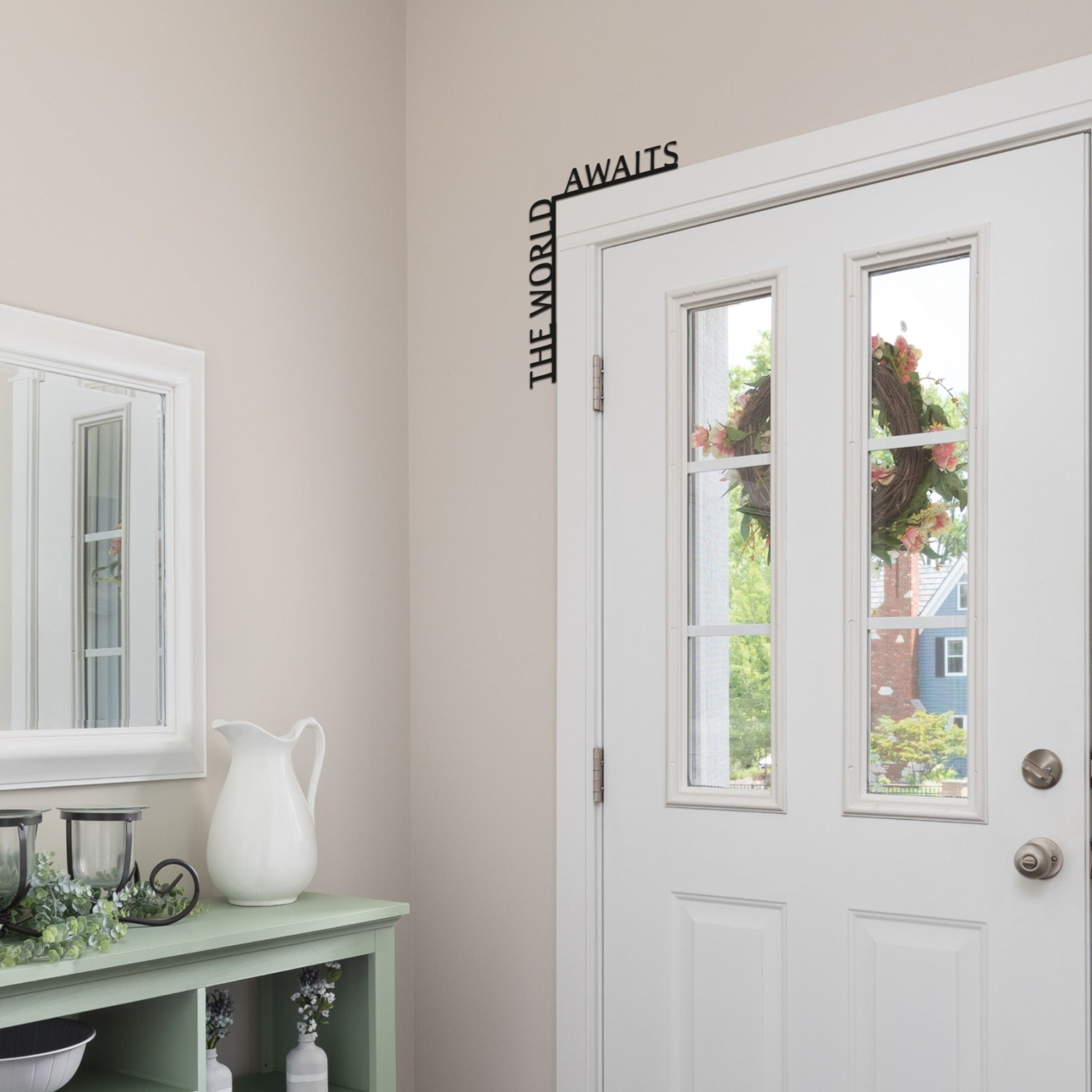 Wooden Corner Quote Inscription - The World Awaits Wall Decor