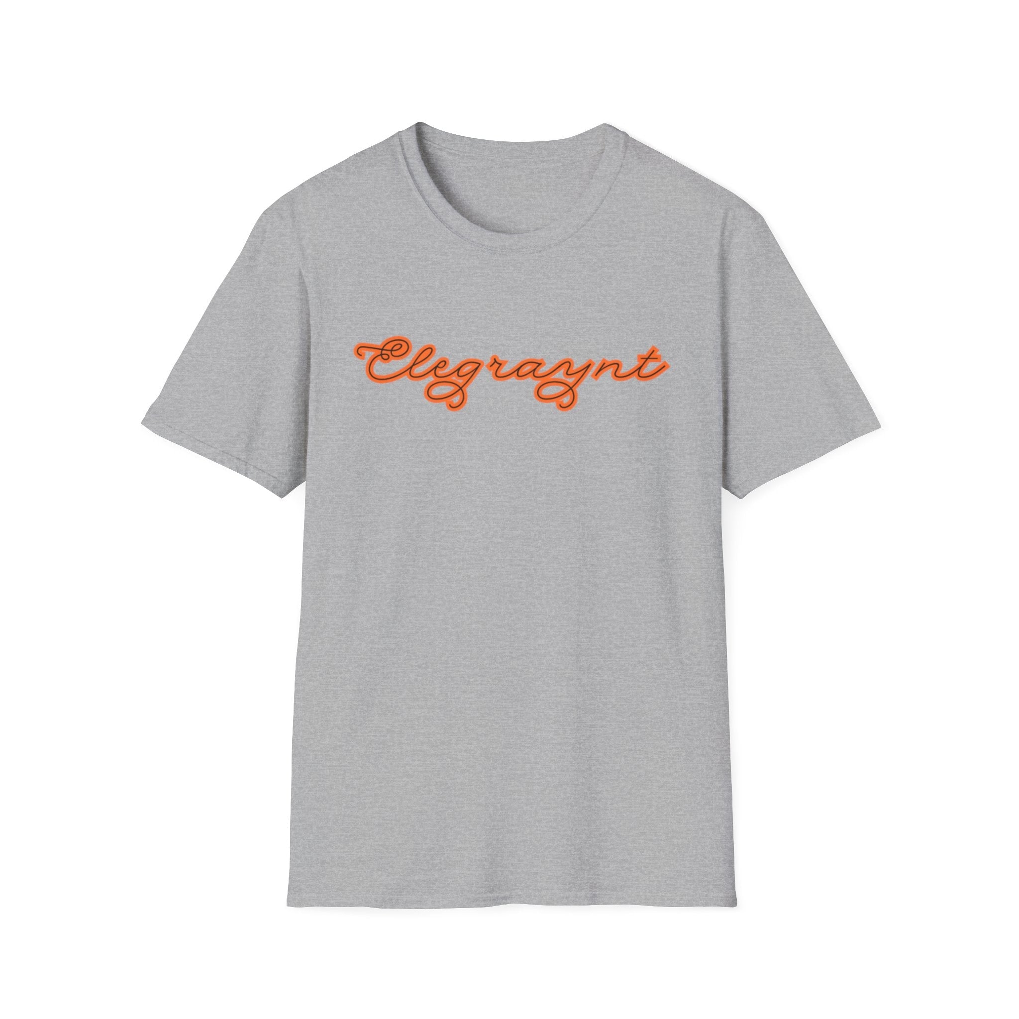 Unisex Softstyle Crewneck T-Shirt in Dark Heather Grey and Orange