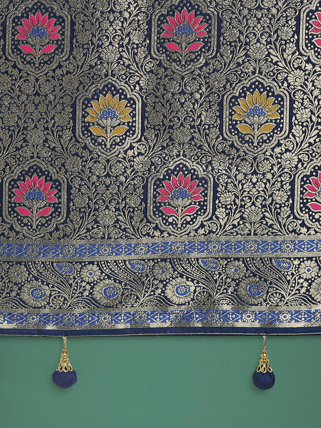 Dark Blue Banarasi Satin Silk Saree with Zari Woven Detail