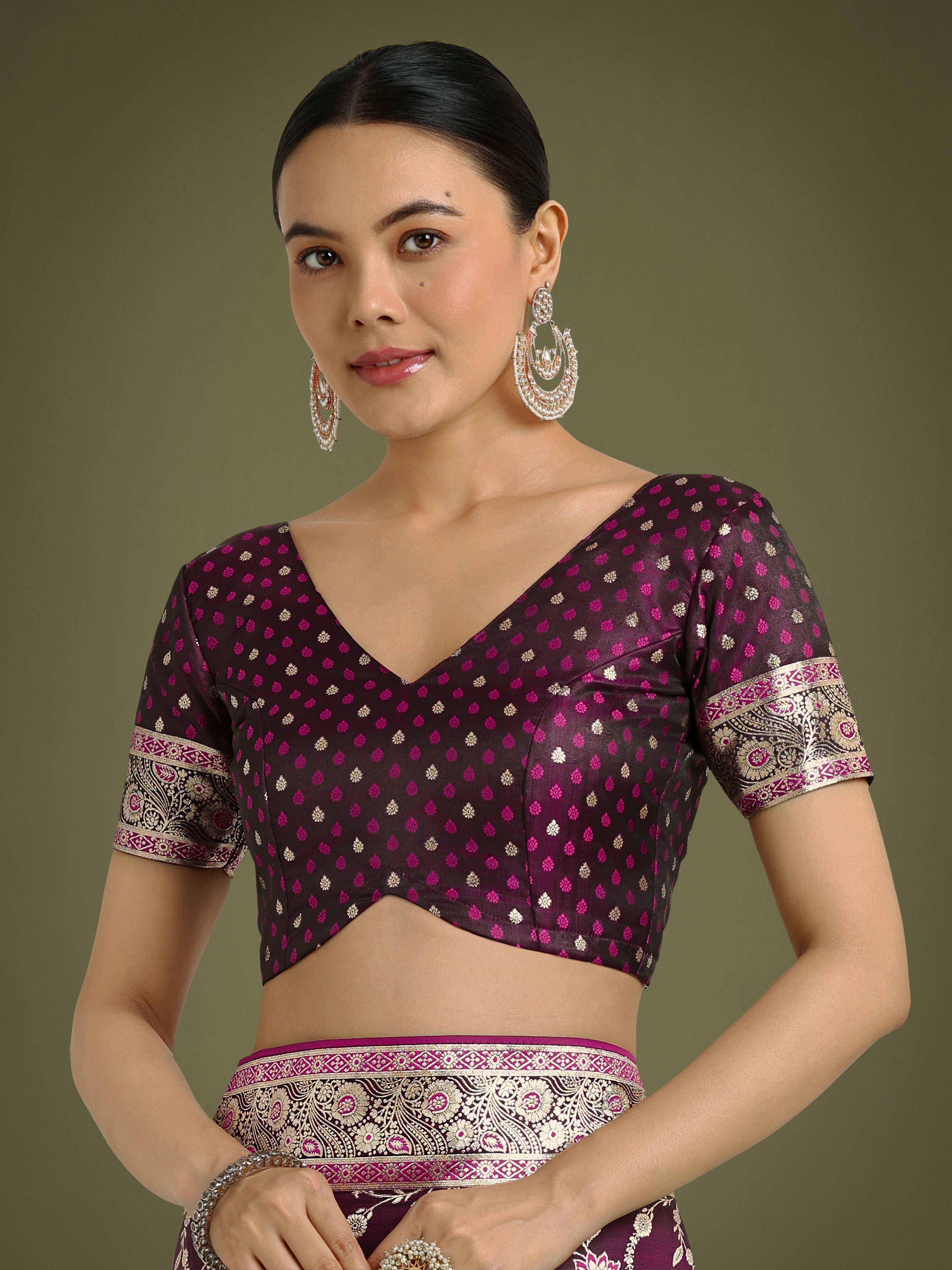 Wine Banarasi Satin Silk Saree with Classic Zari Weaving