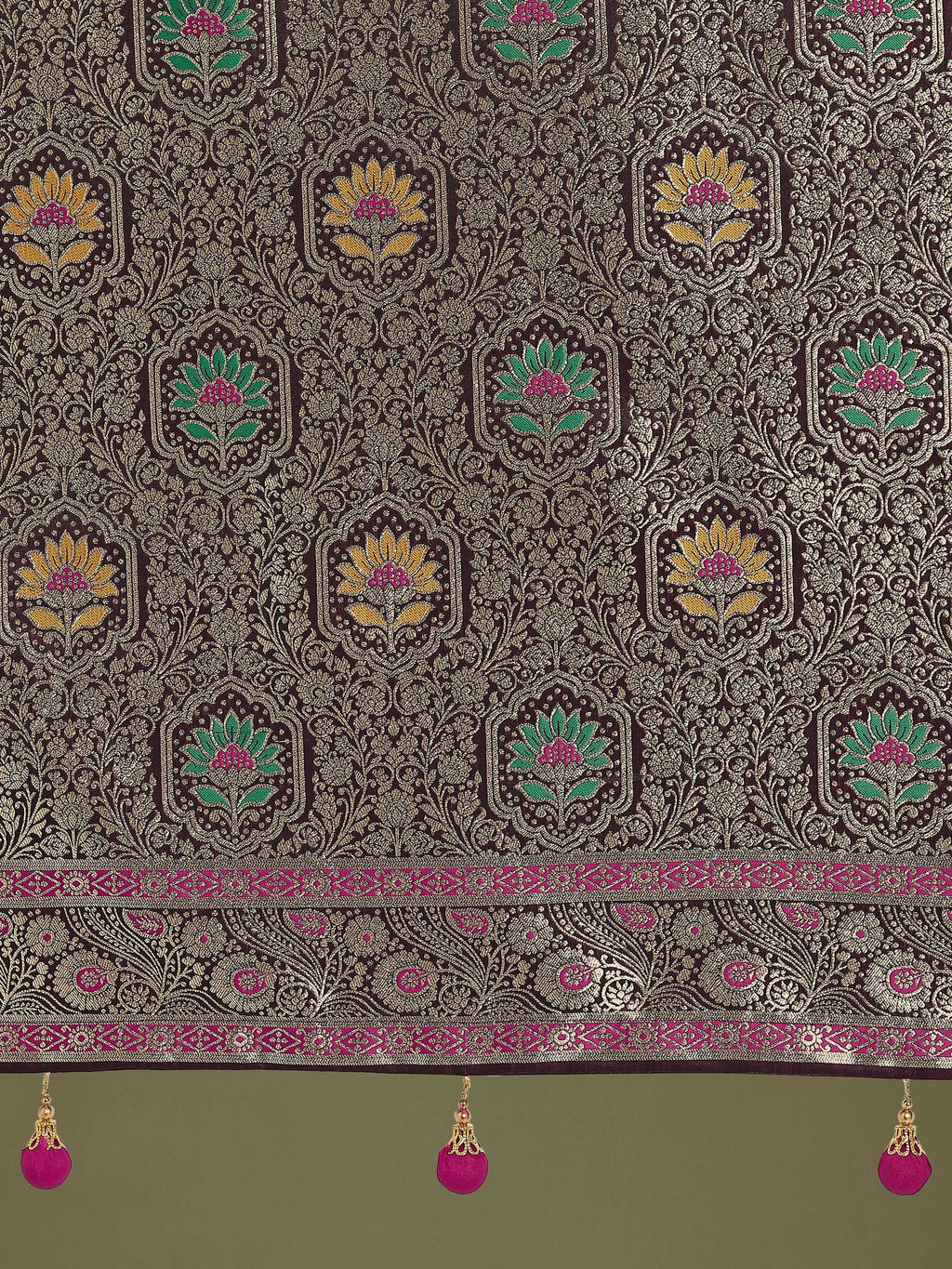 Wine Banarasi Satin Silk Saree with Classic Zari Weaving