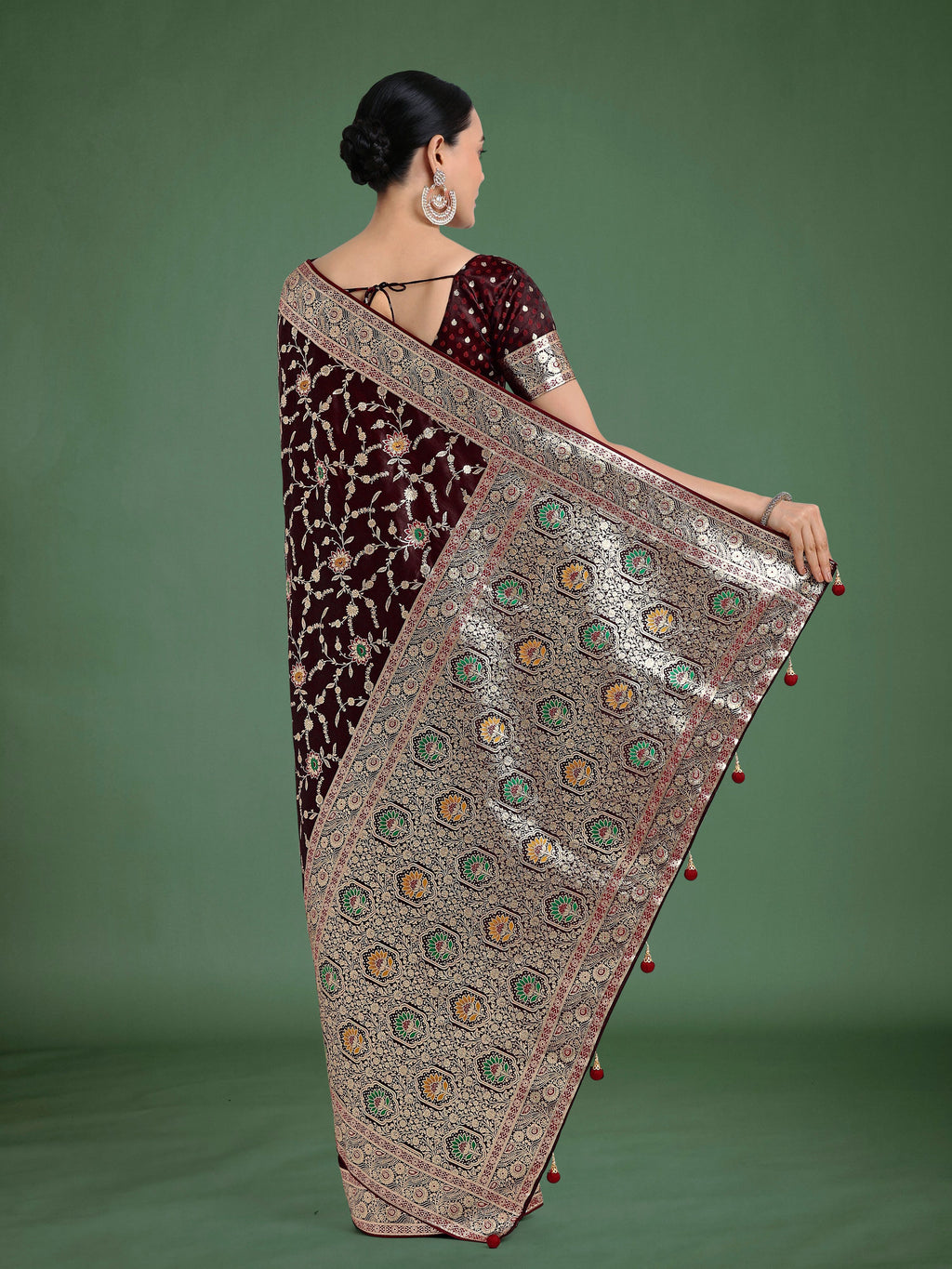 Maroon Banarasi Satin Silk Saree with Zari Woven Border