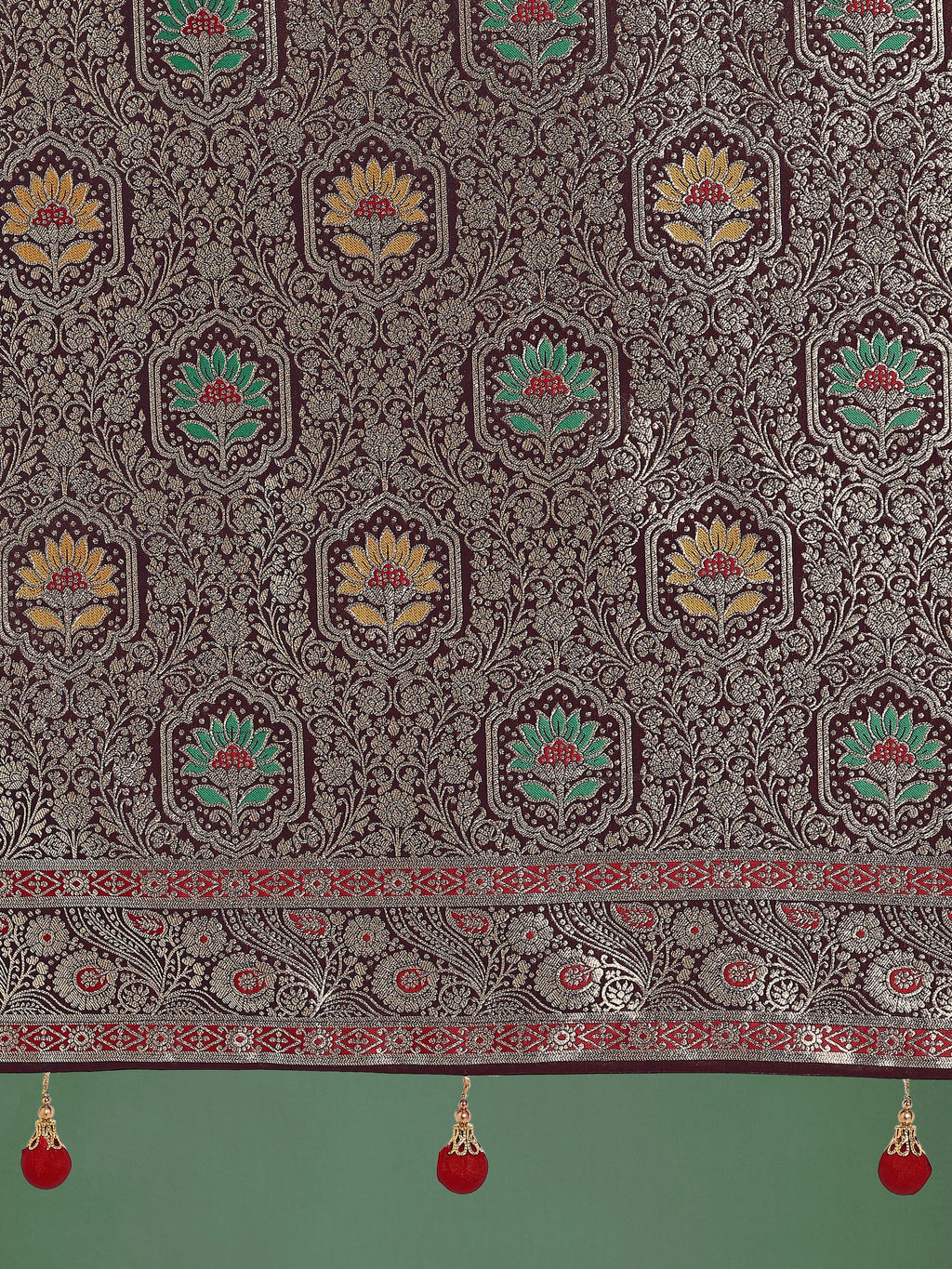 Maroon Banarasi Satin Silk Saree with Zari Woven Border