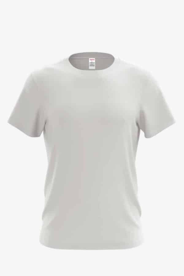 Front and back view of a plain white heavyweight 1601 PFD crewneck t-shirt.
