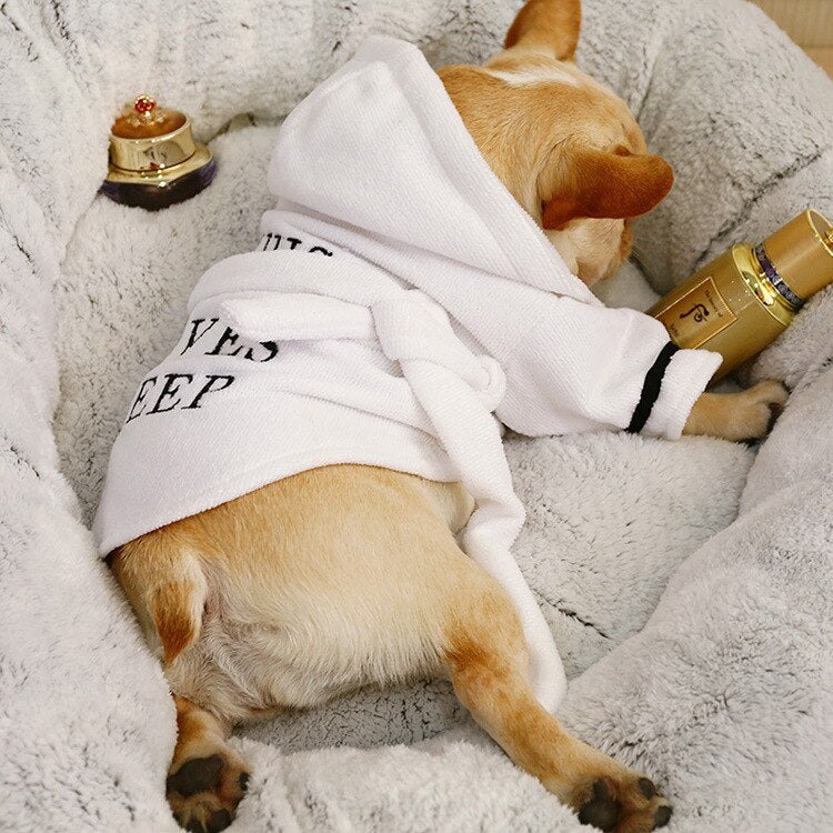 White Pet Bath Robe with Hood and Fun Lettering for Dogs - Image 4