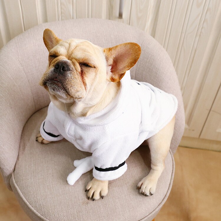 White Pet Bath Robe with Hood and Fun Lettering for Dogs - Image 5