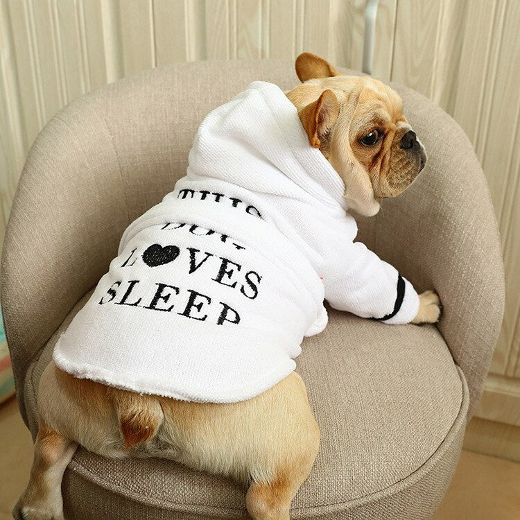 White Pet Bath Robe with Hood and Fun Lettering for Dogs - Image 6