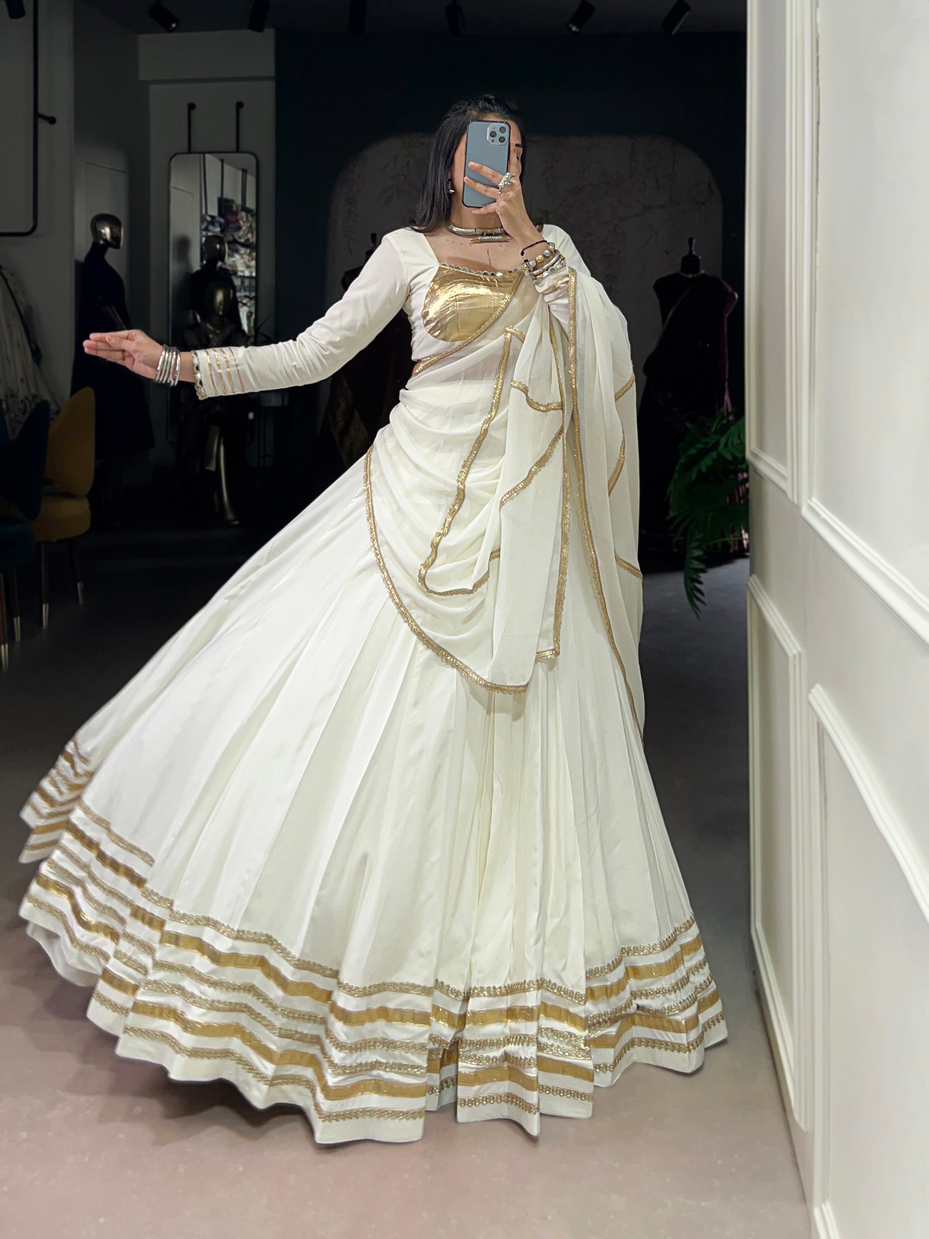 White Pure Rayon Lehenga Choli with Lace Touch Up and Dupatta