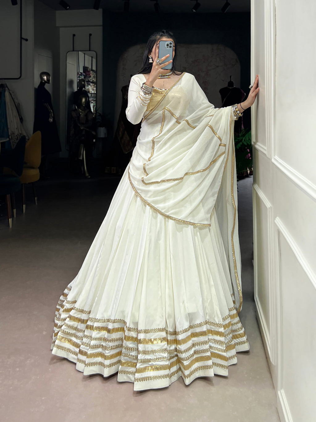 White Pure Rayon Lehenga Choli with Lace Touch Up and Dupatta