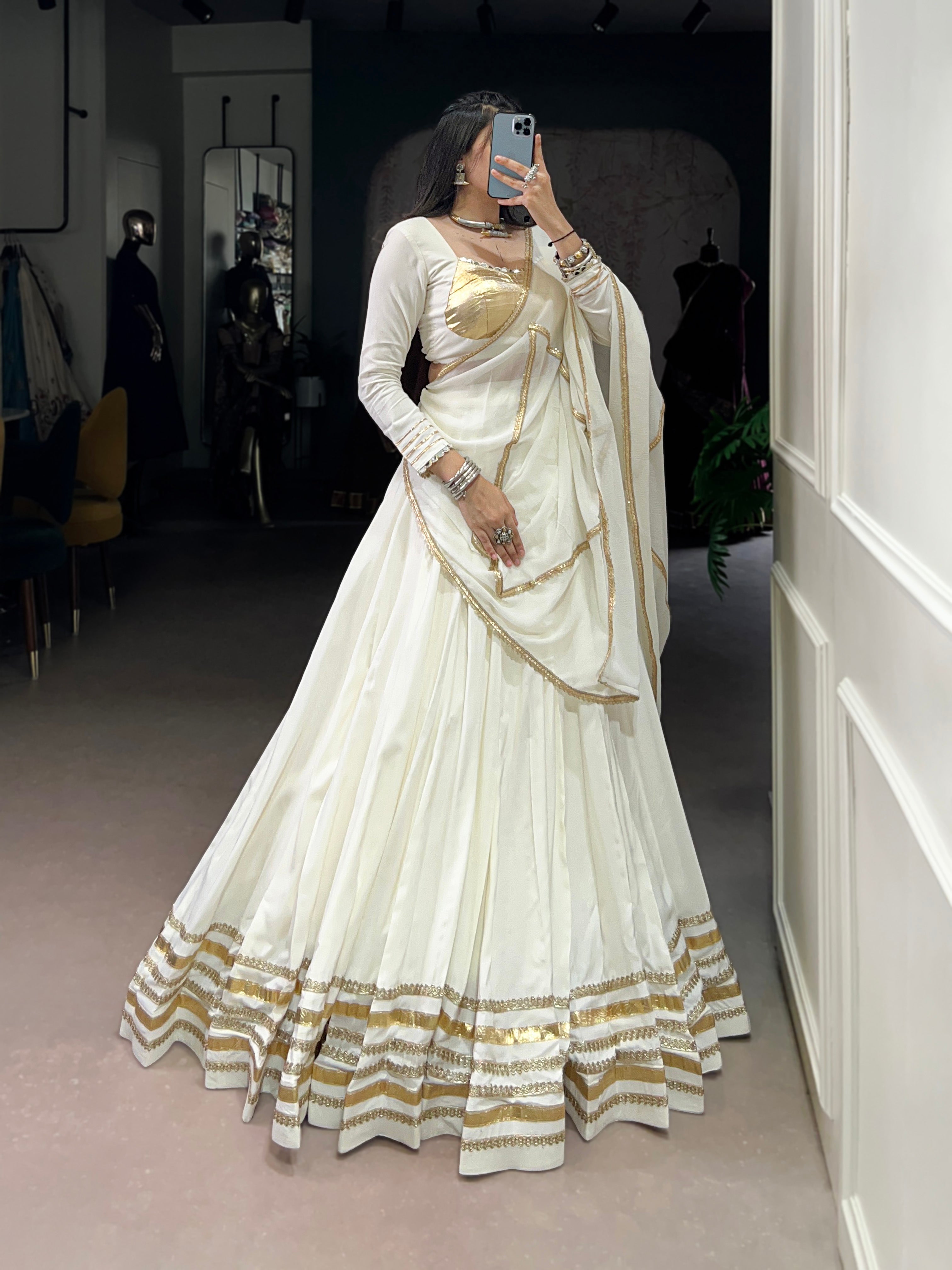 White Pure Rayon Lehenga Choli with Lace Touch Up and Dupatta