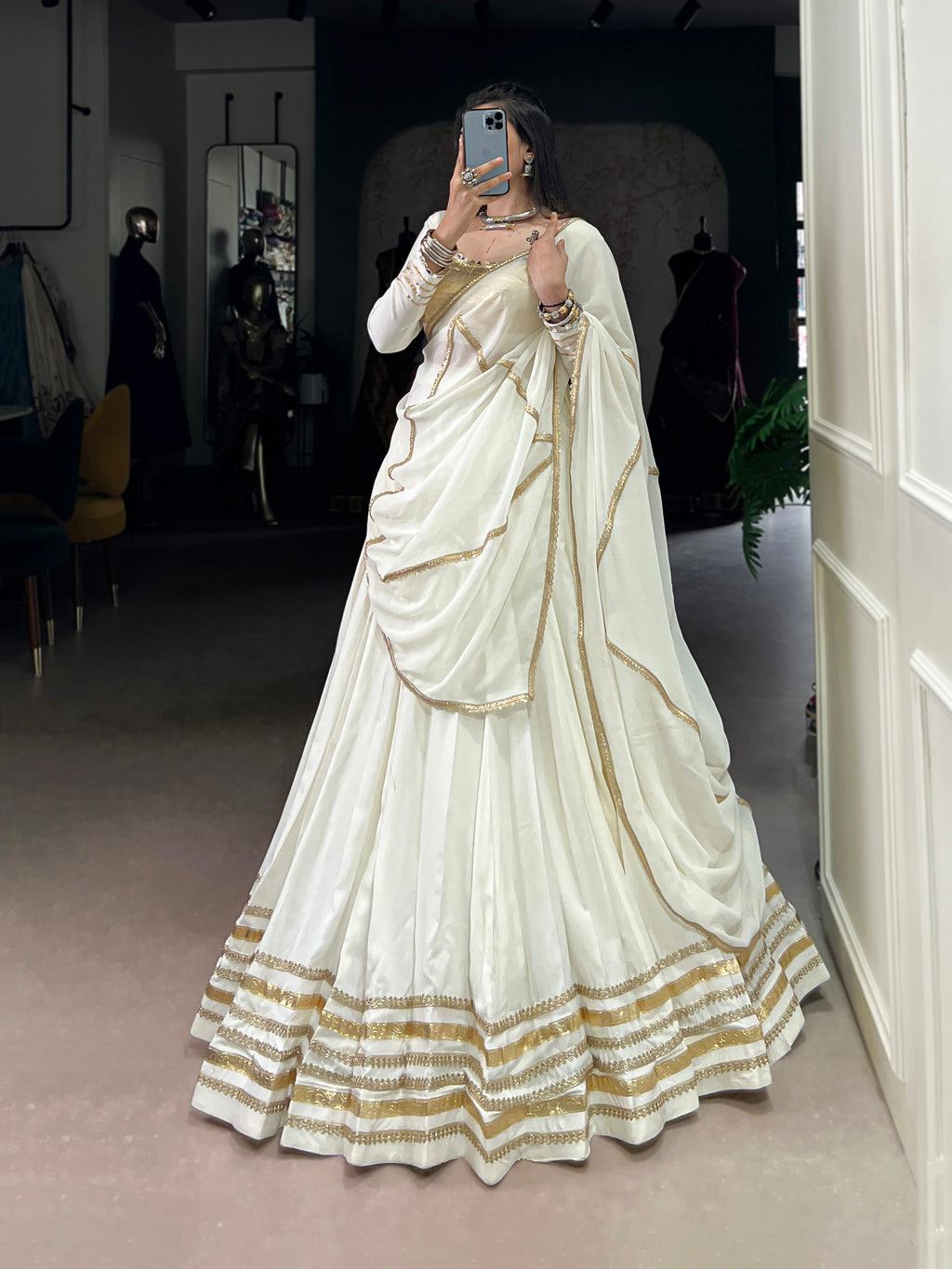 White Pure Rayon Lehenga Choli with Lace Touch Up and Dupatta