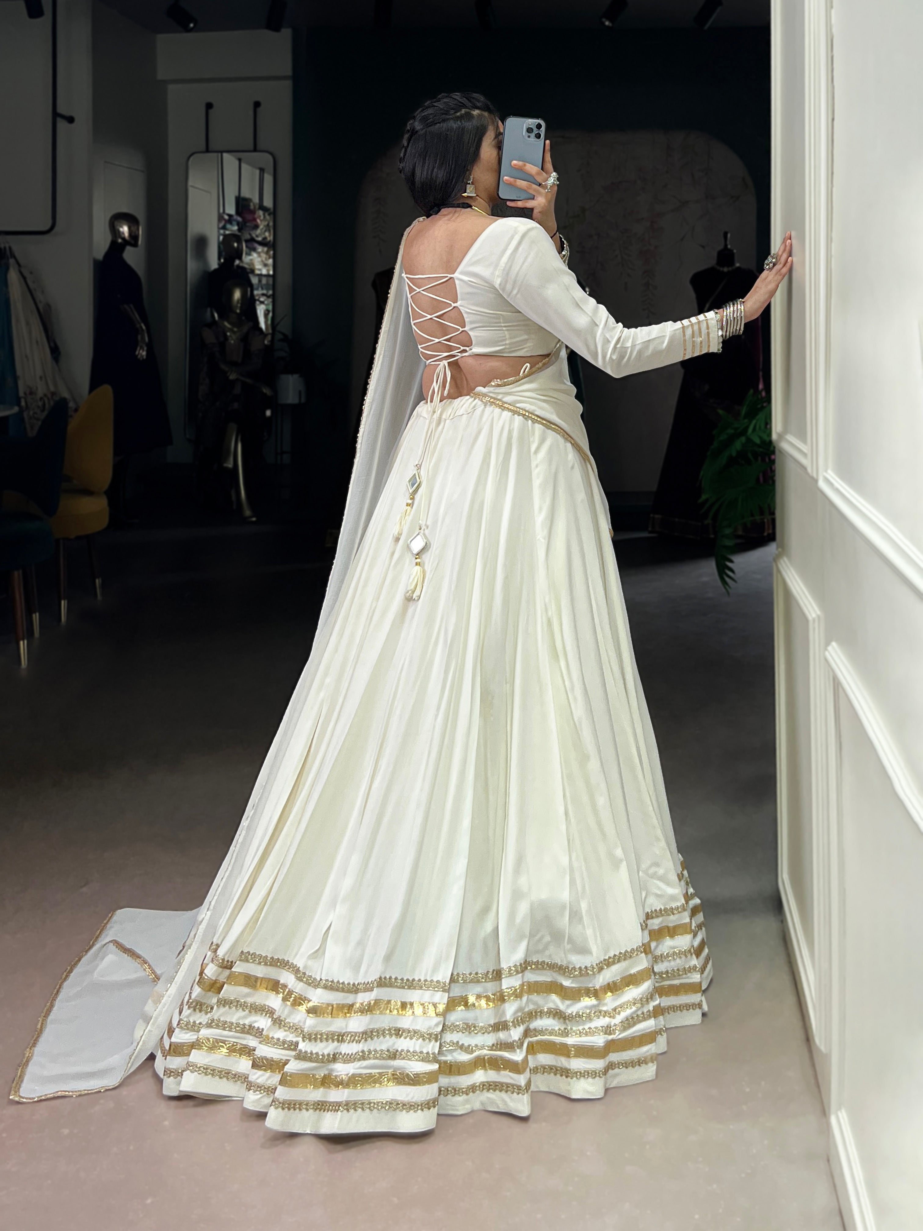 White Pure Rayon Lehenga Choli with Lace Touch Up and Dupatta