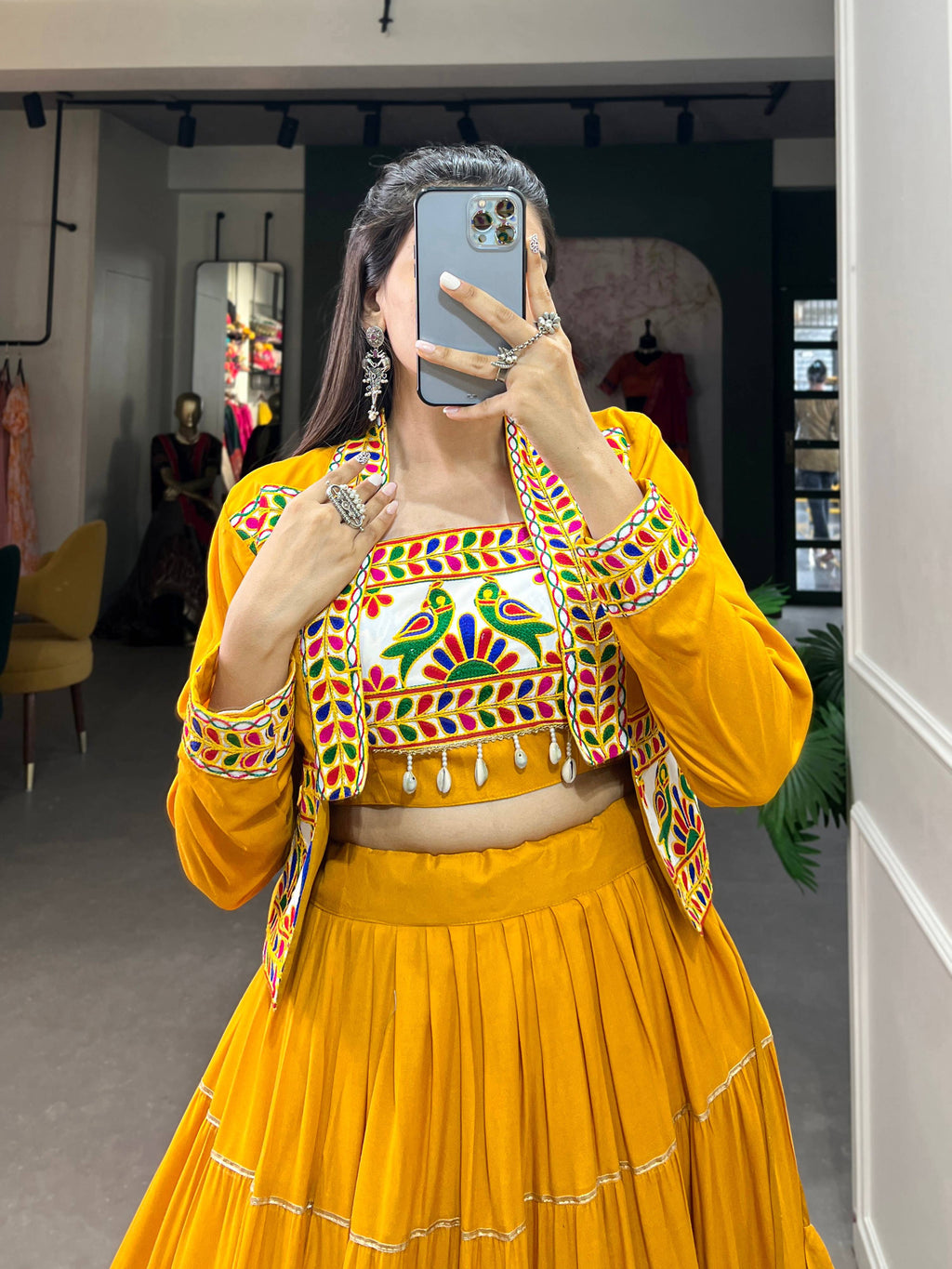 Mustard Pure Rayon Lehenga Choli with Gota Patti and Koti Jacket