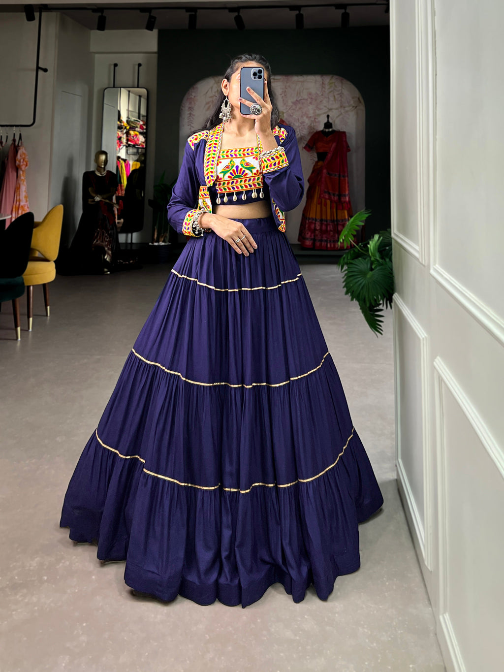 Navy Blue Pure Rayon Lehenga Choli with Gota Patti and Koti
