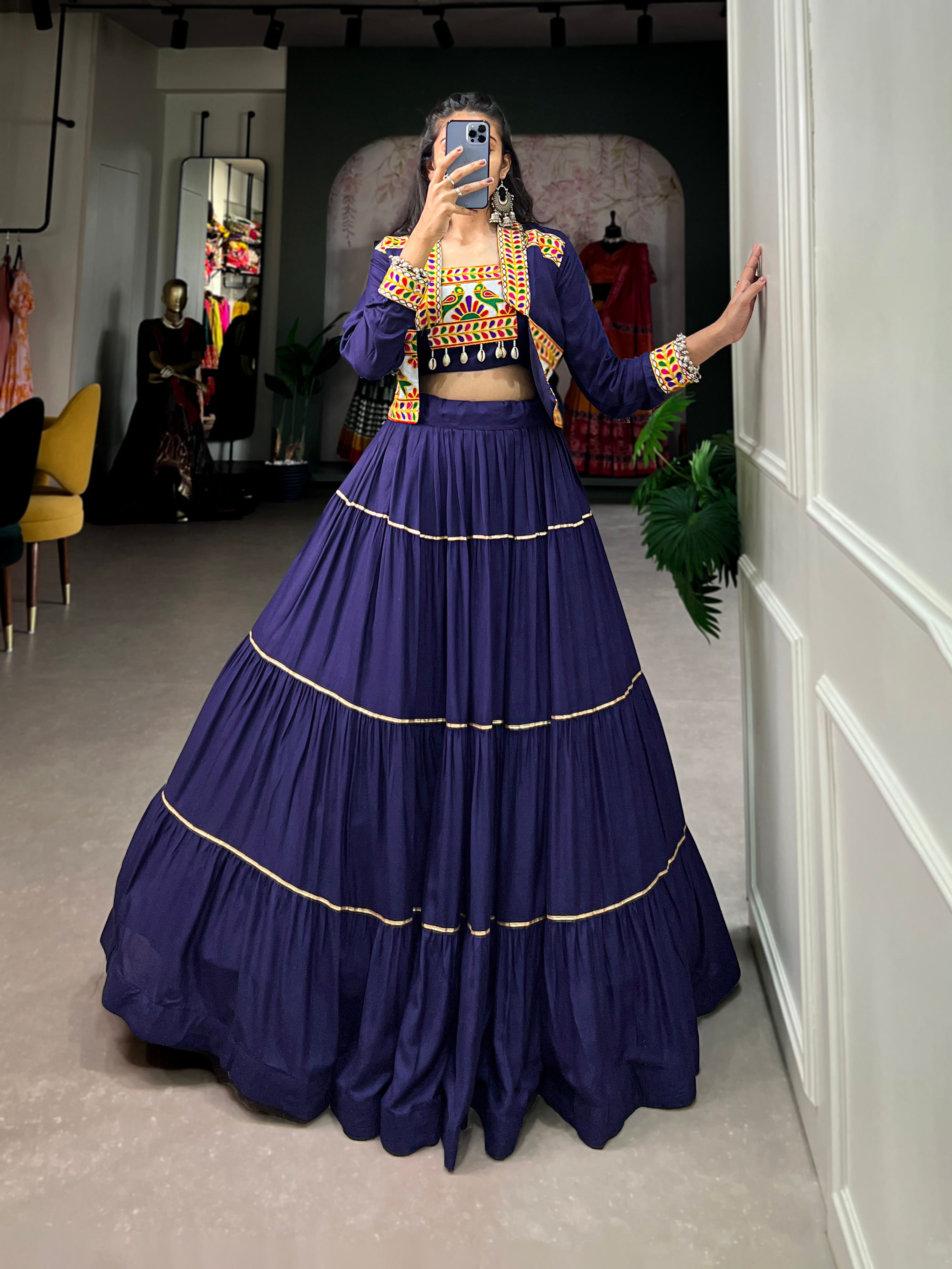 Navy Blue Pure Rayon Lehenga Choli with Gota Patti and Koti