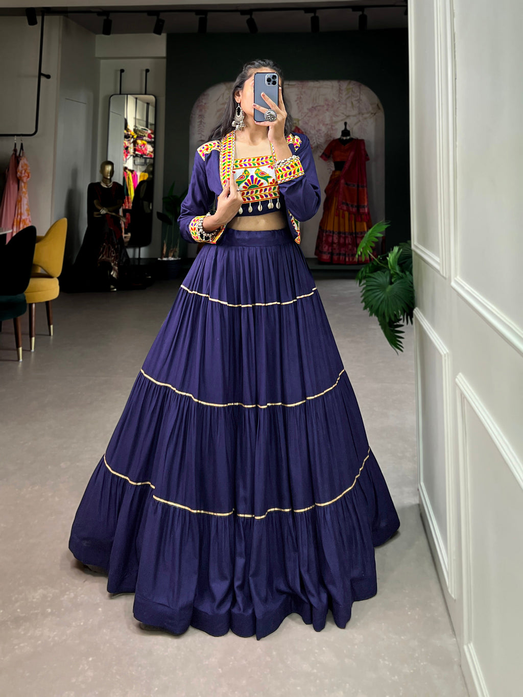 Navy Blue Pure Rayon Lehenga Choli with Gota Patti and Koti
