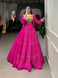 Pink Rayon Lehenga Choli Set with Gota Patti and Koti Jacket