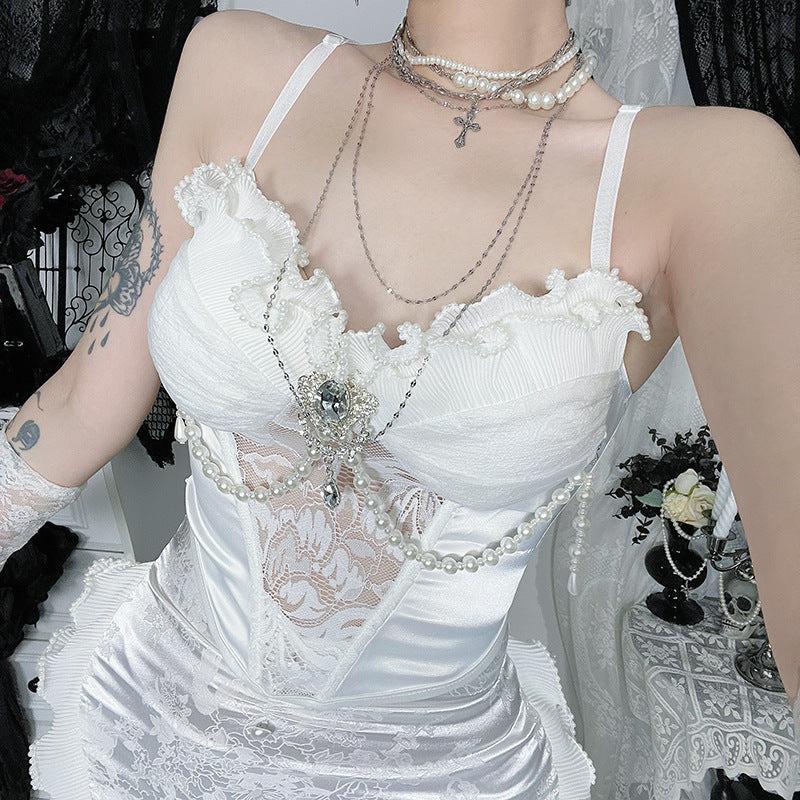 White Lolita Lace Camisole Top with Adjustable Straps - Image 3
