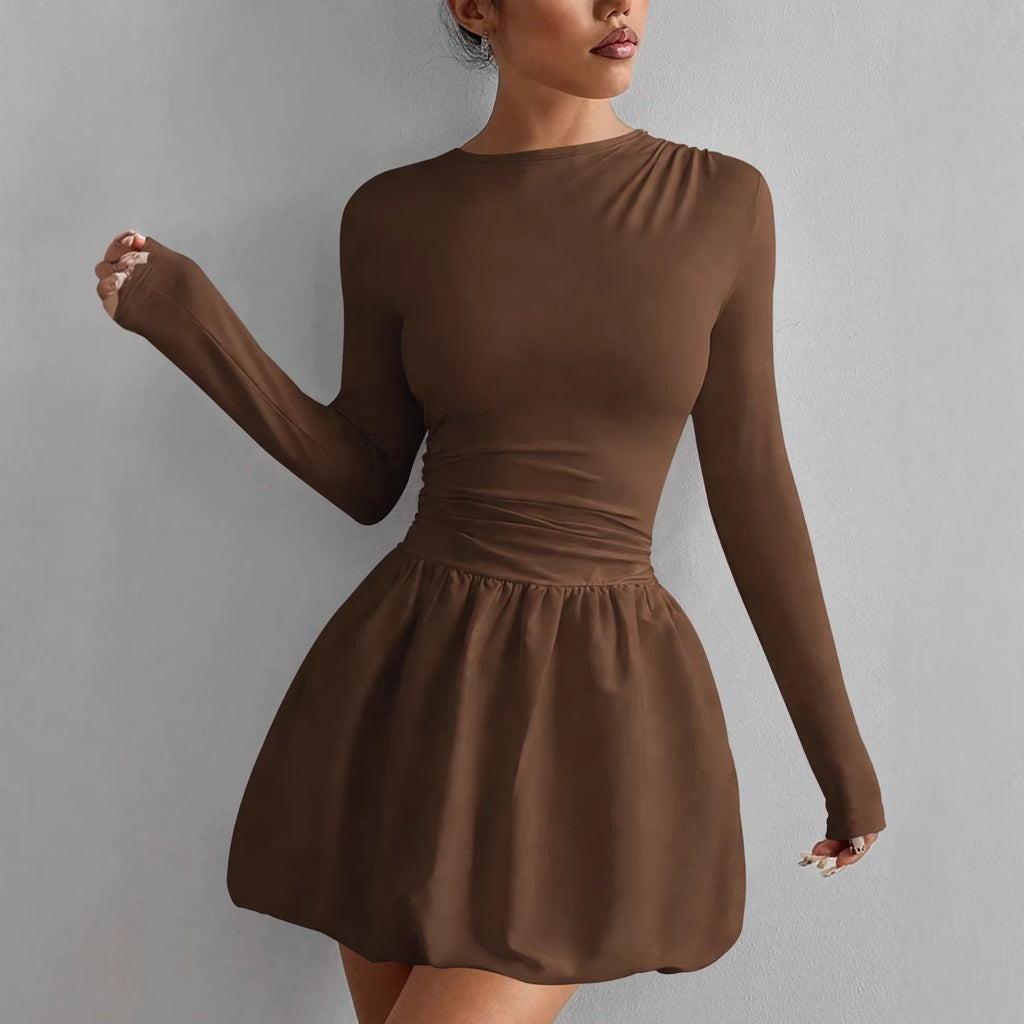 Women's Long Sleeve Mini Dress Solid Color Casual Fit - Image 3