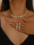 Women 2 Pcs Simple Rhinestone Jewelry Set,Choker Necklace And Earrings,Shiny Costume Accessories For Daily Party Occasion