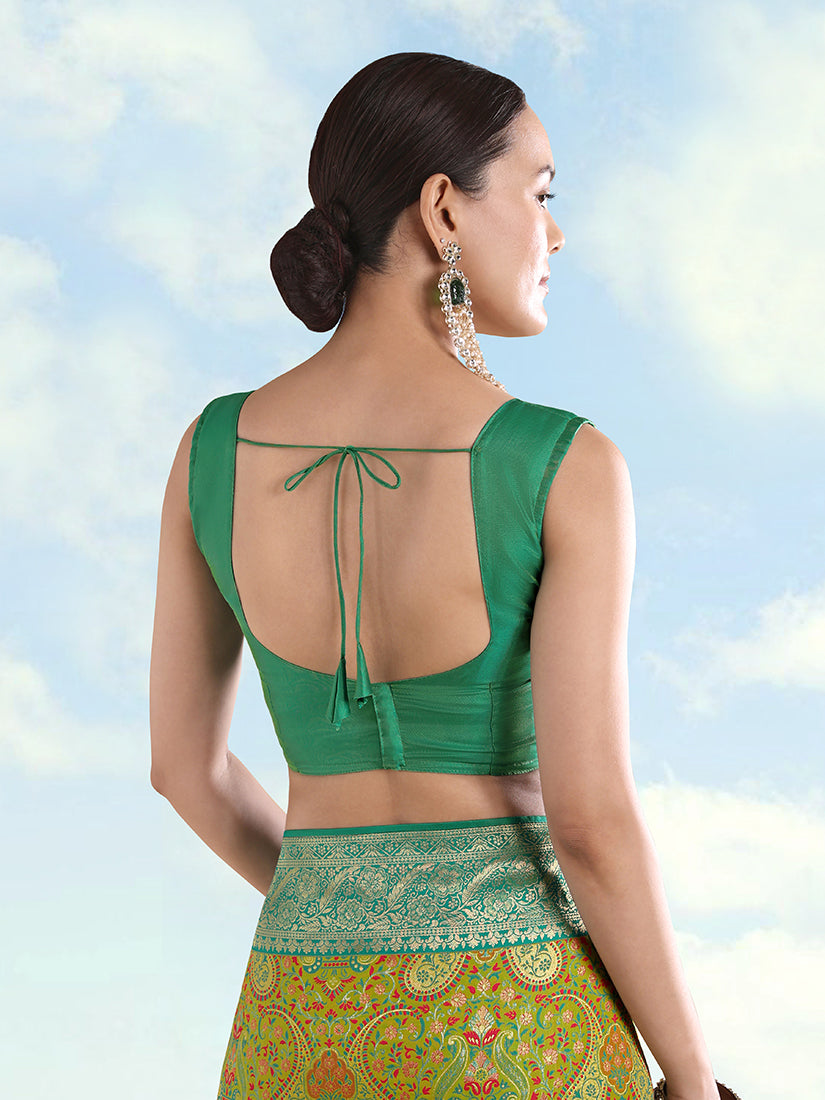 Lemon Green Banarasi Silk Saree with Traditional Paisley Weaves